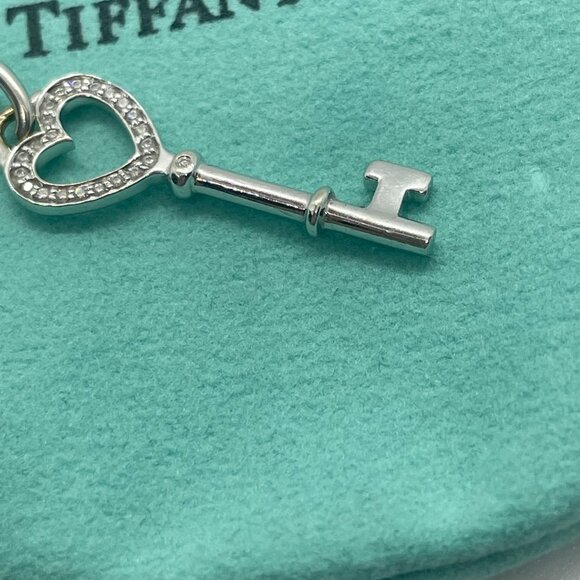 Tiffany & Co Diamond 18K White Gold Heart Key Pendant 18" Chain Necklace in Box - Picture 7 of 16